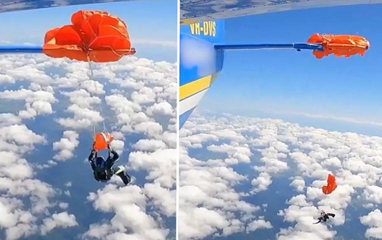 Paraşütü təyyarənin quyruğuna ilişdi, 