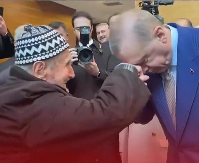 Ərdoğan 100 yaşlı sakinin əlindən öpdü - 