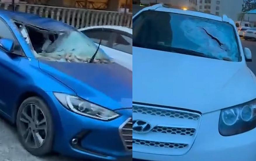 Bakıda binanın fasadı uçaraq maşınları zədələdi - 