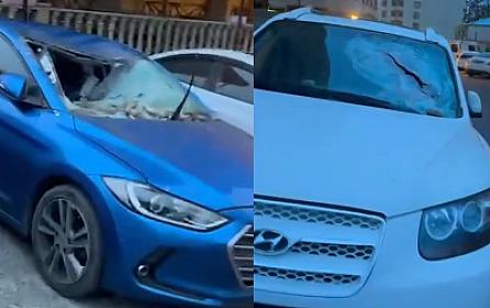 Bakıda binanın fasadı uçaraq maşınları zədələdi - 