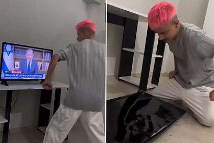 Netanyahunun çıxışına qəzəblənən gənc televizoru sındırdı – 