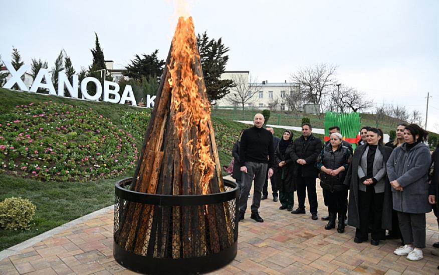 Prezident Xocavənddə Novruz tonqalını alovlandırdı - 