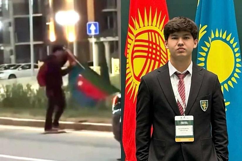 Yerə düşən Azərbaycan bayrağını qaldıran məktəbli mükafatlandırıldı 