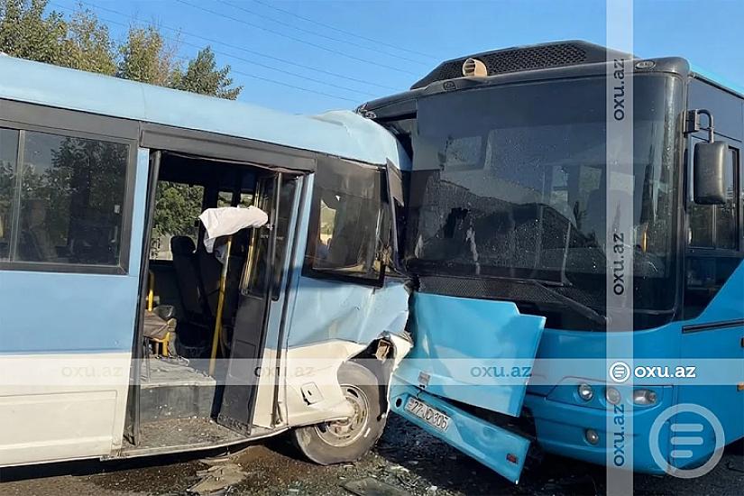 Binədə iki avtobus toqquşub, 22 nəfər xəsarət alıb - 