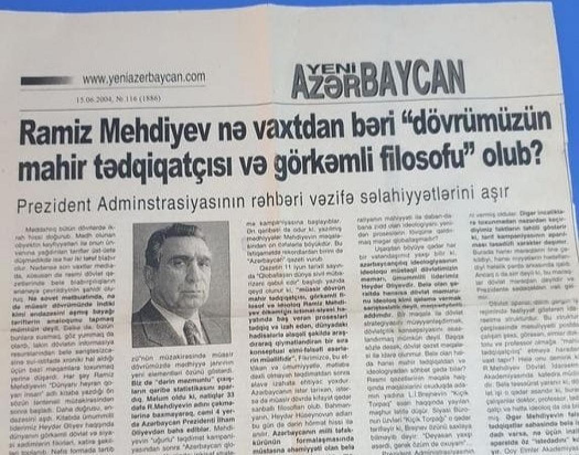 Ramiz Mehdiyev haqqında 21 il qabaq “Yeni Azərbaycan”da çıxmış yazı