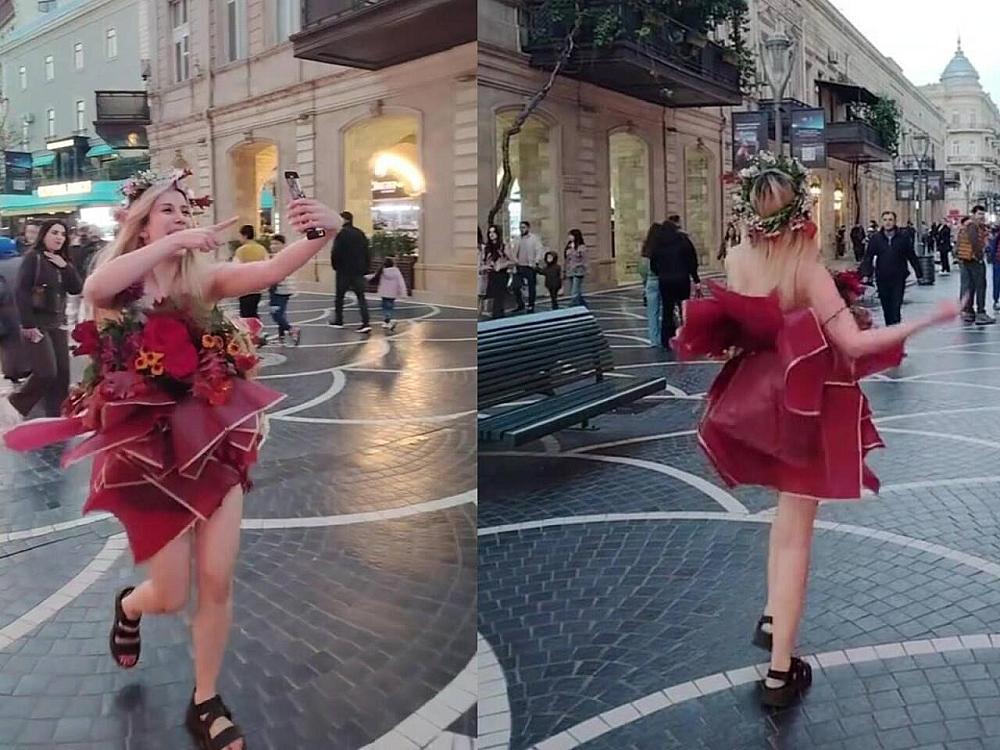 Bakının mərkəzində qəribə geyimdə gəzən qız kimdir? - 