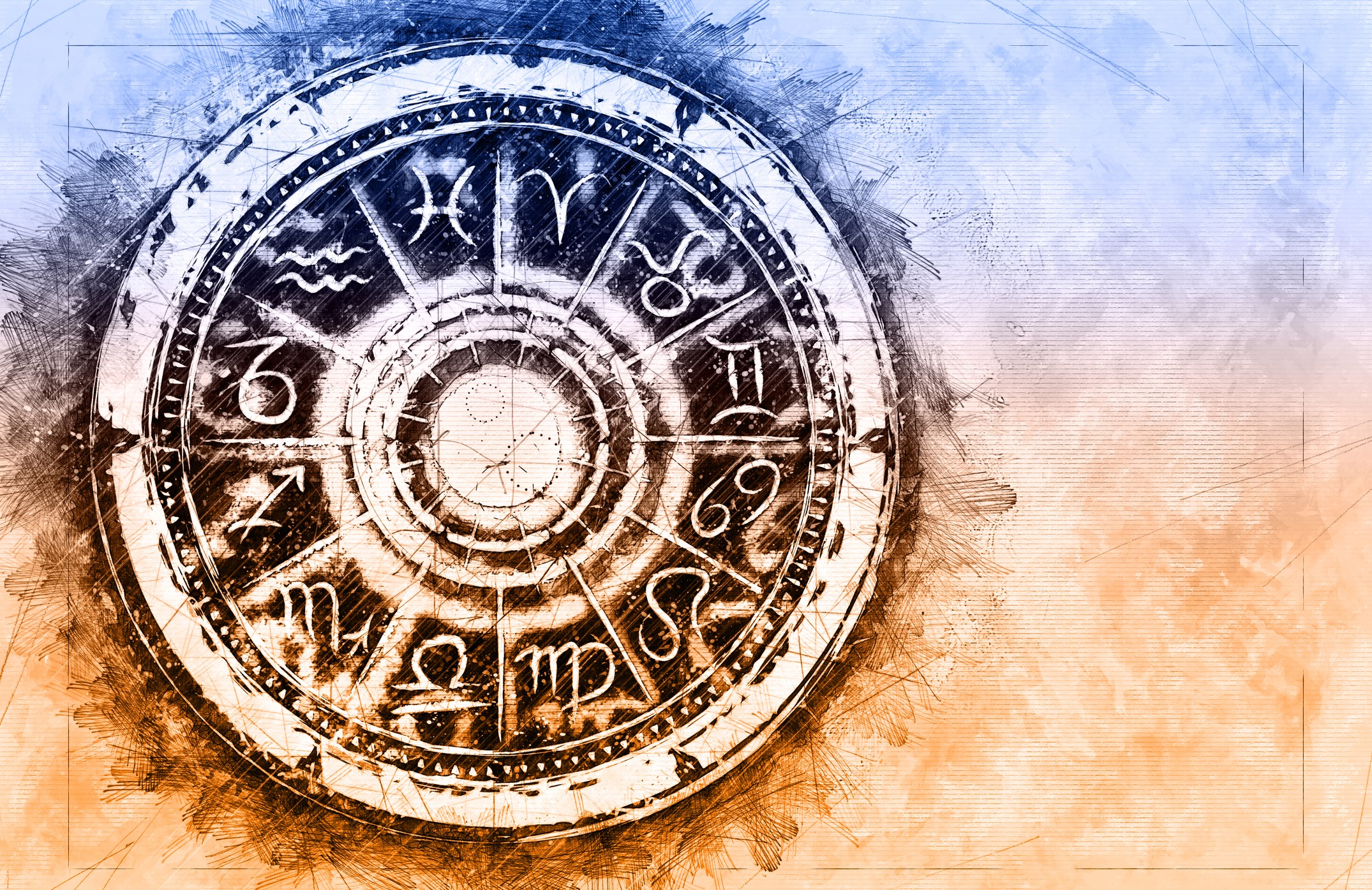 Zodiac sign horoscope circle on grunge background. Creative Astronomy Symbol concept