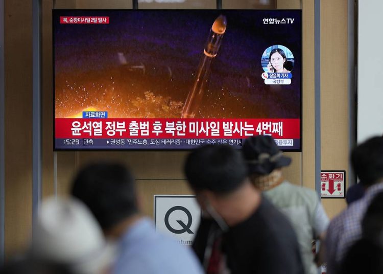 A TV screen showing a news program reporting about North Korea's missile launch with file image, is seen at the Seoul Railway Station in Seoul, South Korea, Wednesday, Aug. 17, 2022. South Korean President Yoon Suk Yeol said Wednesday his government has no plans to pursue its own nuclear deterrent in the face of growing North Korean nuclear weapons capabilities, even as the North fired two suspected cruise missiles toward the sea in the latest display of an expanding arsenal. (AP Photo/Lee Jin-man)