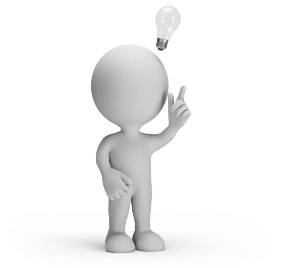 3d man with a light bulb over his head got the idea. 3d image. White background.